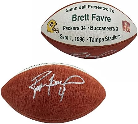 Brett Favre, Green Bay Packers Wilson Resmi NFL Oyun Futbolunu Oyun Ayrıntılarıyla İmzaladı - İmzalı Futbol Topları