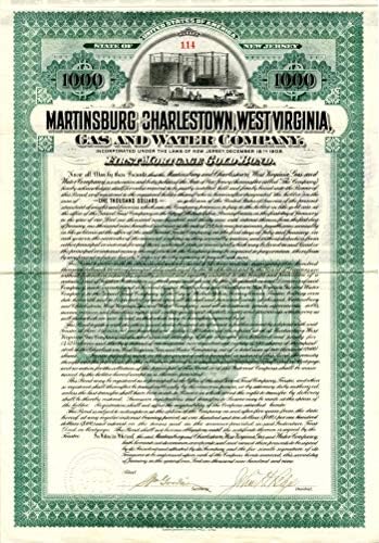 Martinsburg ve Charlestown, Batı Virginia, Gaz ve Su A. Ş. - 1.000 Dolarlık Faydalı Altın Tahvili