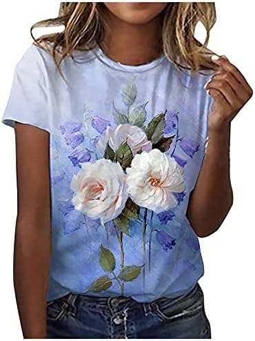 Bahar Üstleri Kadın 2022 Çiçek Grafik Tees Yaz Artı Boyutu O-boyun Baskı kısa kollu tişört Rahat Gevşek Bluz