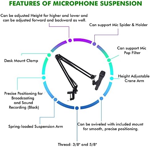 Teknik Pro Mikrofon Süspansiyon Standı, Mikrofon Tutuculu Yüksekliği Ayarlanabilir Vinç Kolu, Uzatılabilir Kol ve