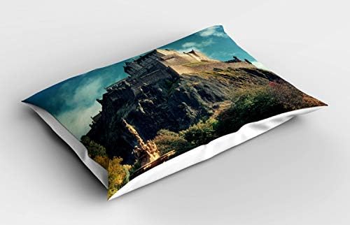 Ambesonne Edinburgh Yastık Sham, Çeşme İNGİLTERE ile Kaya Kayalıklarında Ünlü Kale ile Avrupa Dönüm Noktası Fotoğrafı,