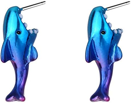 Lux Aksesuarları metalik mavi mor ısırma köpekbalığı gümüş Saplama Küpe
