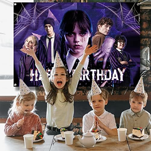 Çarşamba Addams Zemin-Çarşamba Doğum Günü Partisi Dekorasyon Çocuklar için Mutlu Doğum Günü Fotoğraf Arka Plan Afiş