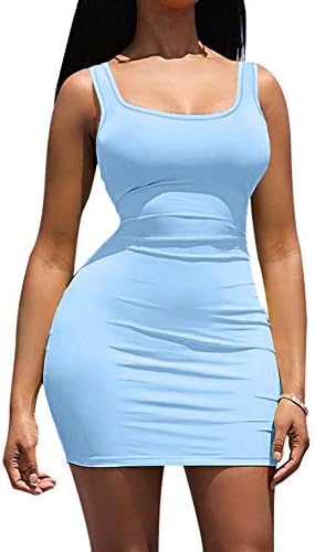 YFANG kadın Casual Tank Top Bodycon Elbise Temel Kolsuz Kulübü Mini Elbise