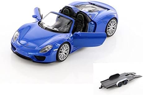 Model Arabalar Römorklu Pres Döküm Araba - Porsche 918 Spyder Dönüştürülebilir, Mavi-Welly 24055CWBU - 1/24 Ölçekli