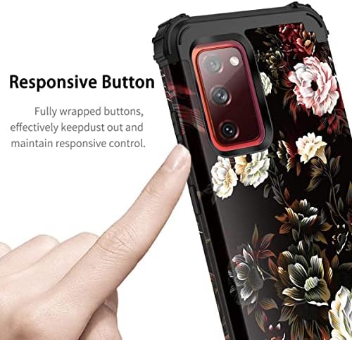 Pandawell ile Uyumlu Galaxy S20 FE 5G Durumda Çiçek Darbeye Dayanıklı 3 in 1 Hibrid Sağlam Koruyucu Kılıf Samsung