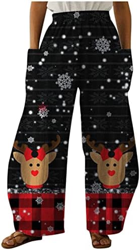 ZDDO Noel Bayan Geniş Bacak Pantolon Noel Grafik Baskılı Yüksek Bel Gevşek Yoga Pantolon günlük pantolon Büyük Cepler