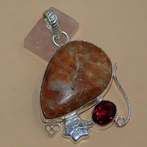 Jasper, Kırmızı Garnet Hidro Kolye Gümüş Kaplama Fantezi Moda Tasarımcısı Bildirimi Mücevherat 1.90 İnç