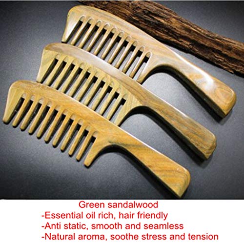 Doğal Yeşil Sandal Ağacı Ahşap Taraklar - Kıvırcık Saçlar için Geniş Diş Saç Tarağı-Anti-Statik Sandal Ağacı Kokusu