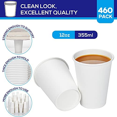 AOZİTA [460 Paket] 12 oz Beyaz Kağıt Bardaklar, Tek Kullanımlık Kağıt Kahve Fincanları, Sıcak ve Soğuk içecek için