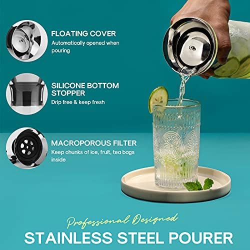 Hiware 35 Oz Cam Sürahi Paslanmaz Çelik Silikon Flip-top Kapaklı Cam Su Sürahi Buzdolabı soğuk çay Makinesi