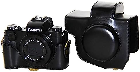First2savvv XJPT-G5X-01 Siyah Tam Vücut Hassas Fit PU Deri dijital kamera kılıfı çanta kılıfı Omuz Askısı ile Canon