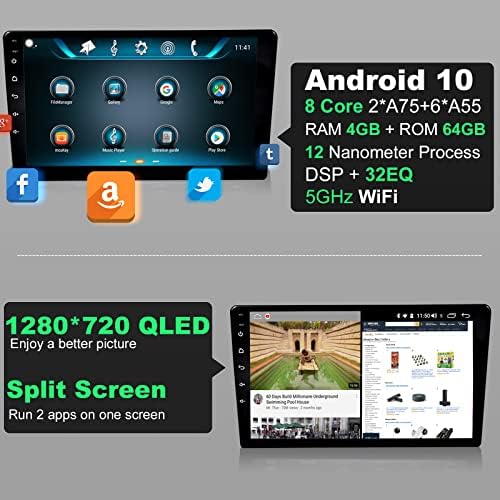 GOKKCL 10.1 İnç Android 10.0 Araba Stereo Radyo Kablosuz CarPlay ve Kablolu Android Otomatik 4GB+64GB AM/FM GPS Navigasyon