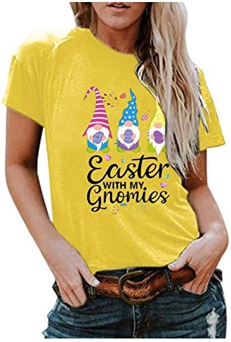 Paskalya T Shirt Kadınlar için Renkli Yumurta Mektup Baskı Gömlek Yuvarlak Boyun Kısa Kollu Tee Tops 2023 Yaz Bluzlar