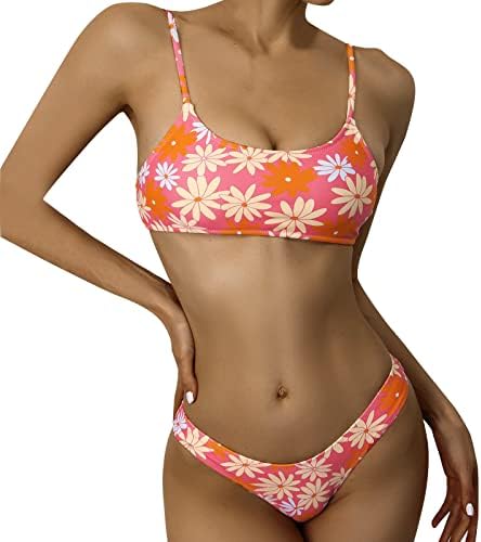 Tanga Bikini Mayo Kadınlar Halter Kesme Criss Çapraz Çiçek Baskılı Plaj Mayo Backless Üçgen Bikini setleri
