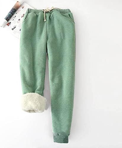 Ozmmyan Bayan Sweatpants Düz Renk Polar Cepler Artı Boyutu Bandaj Elastik Bel uzun pantolon Kış Rahat Tayt