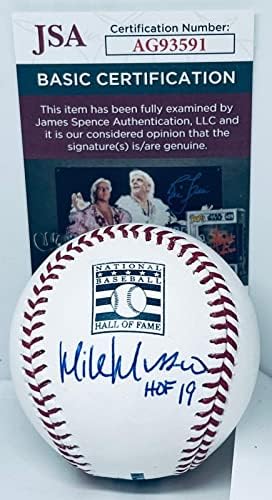 Mike Mussina Yankees Orioles, HOF Logolu Beyzbol Topunu HOF Yazıtlı JSA İmzalı Beyzbol Toplarıyla imzaladı
