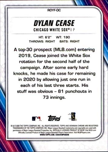 2020 Bowman Krom Yılın Çaylağı Favoriler Refrakterler ROYF-DC Dylan Chicago White Sox Beyzbol Kartını Durdurdu