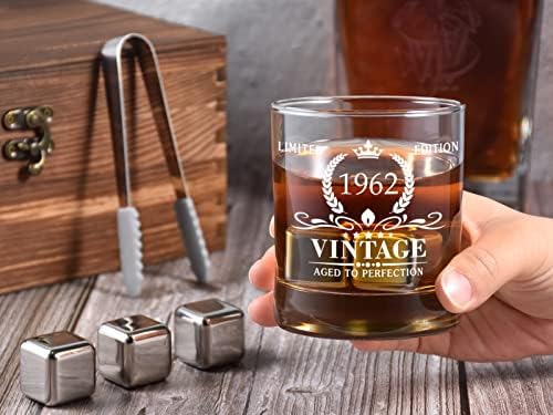 erkekler için 61. Doğum Günü Hediyeleri, Vintage 1962 Viski Bardağı ve Taşlar Hediye Seti 2, Baba Koca Kardeş için