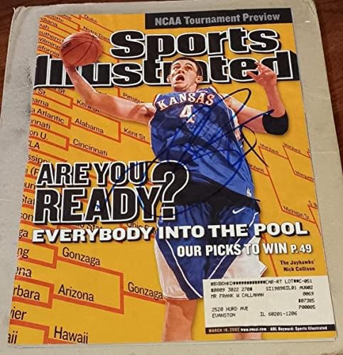 Nick Collison Kansas Jayhawks İMZALI 2002 Sports Illustrated Sİ COA İmzalı Kolej Dergileri imzaladı