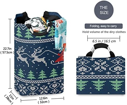 vısesunny Büyük Kapasiteli çamaşır sepeti Sepeti Noel Yeni Yıl Örme Dikişsiz Desen Suya Dayanıklı Oxford kıyafet depolama