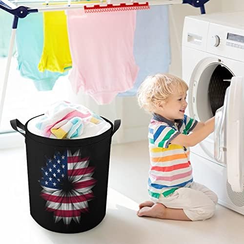 ABD Bayrağı Ayçiçeği çamaşır sepeti İpli Kapatma ile çamaşır sepeti Saklama Torbaları Ev Seyahat için