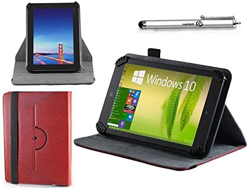 Navitech Kırmızı Faux Deri Kılıf Kapak ile 360 Dönme Standı Stylus ile Alcatel One Touch Pixi3 Tablet ile Uyumlu,