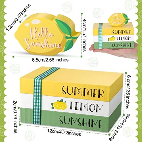 4 Set Limon Ahşap Dekoratif Kitap Yığını Mini Ahşap Kitap Yığını Katmanlı Tepsi Dekor Limon Yaz Ahşap İşareti Mini
