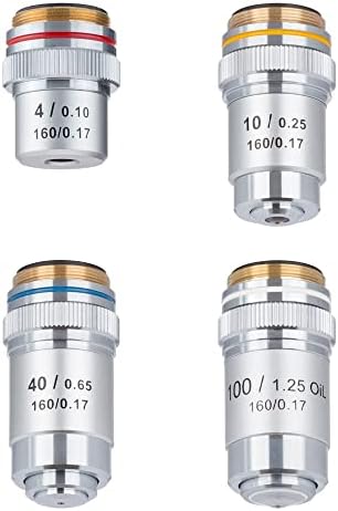 Mikroskop Aksesuarları 4X-100X Dört Akromatik Objektif Lens Seti Laboratuar Sarf Malzemeleri