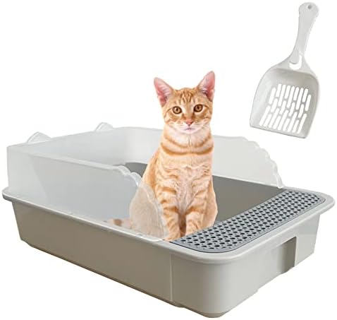 yüksek Taraflı Kathson Açık Kedi Kumu Kutusu, Sıçramayı Önleyici Kedi Kumu Tavası, Çöp Eleme Kepçeli Yavru Kedi Tuvaleti,