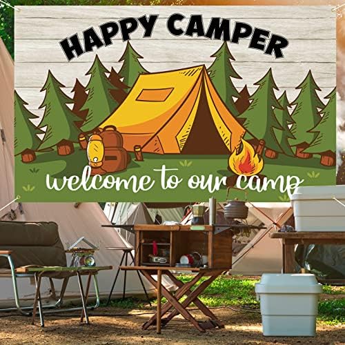 Roetyce Kamp Temalı Parti Süslemeleri Mutlu Camper Afiş Zemin 5.9 x 3.6 Ft, Açık / Kapalı Aile Kampı Toplantıları