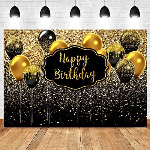 Mutlu Doğum Günü Zemin Erkekler Kadınlar için Altın ve Siyah Balonlar Glitter Bokeh Altın Noktalar Afiş 30th 40th