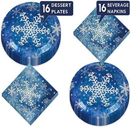 Kış Mavi Kar Tanesi Kağıt tatlı tabakları ve içecek peçeteleri Noel ve Dondurulmuş Kış Harikalar Diyarı Parti Malzemeleri