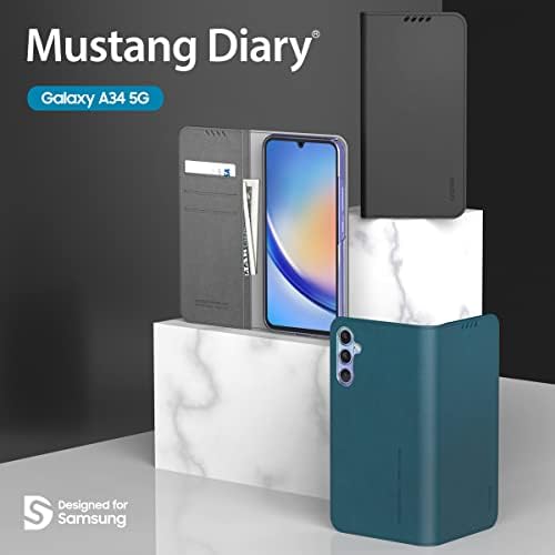 Samsung Galaxy A34 5G(2023) için Tasarlanmış aree Mustang Günlüğü Galaxy A34 5G Kılıfı, Kart Yuvalı Premium PU Deri