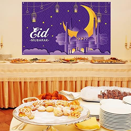 Eid Mubarak Afiş Duvar, Büyük Kumaş Ramazan Mübarek İşareti Süslemeleri Ramazan Kareem Zemin Afiş Mor Altın Eid Mubarak