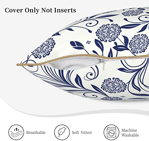 Myshe Paketi 2 Kadife Benzersiz Çin Tarzı Oryantal Kültürel Mavi Beyaz Porselen Çiçek Deseni Dekoratif Kare Yastık