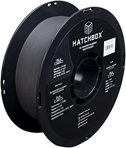HATCHBOX Mat PLA 3D Yazıcı Filamanı, Boyutsal Doğruluk + / - 0,03 mm, 1 kg Makara, 1,75 mm, Siyah