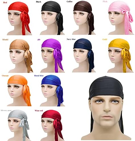 TEAMAET 6 Adet İpeksi Durags Kadınlar için, Erkekler Saten Durag 6 Renkler Doorag Başörtüsü, kasketleri, kadın durags
