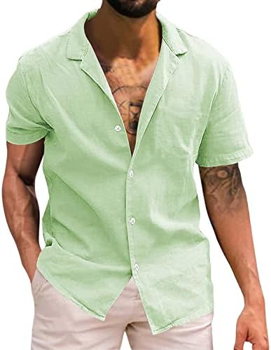Bmısegm Yaz Büyük ve Uzun Boylu Gömlek Erkekler ıçin Erkek Katı Kısa Kollu Gömlek Düğmesi Pamuk Keten Gömlek Baskı