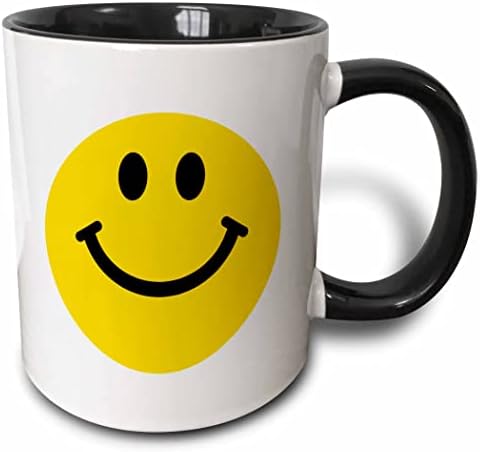 3dRose mug_76653_1 Sarı Gülen Yüz - Sevimli Geleneksel Mutlu Surat - 1960'ların Hippi tarzı - Beyaza gülümseyen Seramik