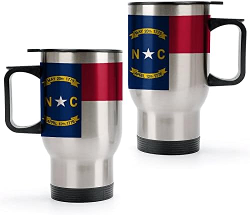 Kuzey Carolina Bayrağı 14 Oz kahve bardağı Saplı Yalıtımlı paslanmaz çelik araba kupa seyahat tipi kupa