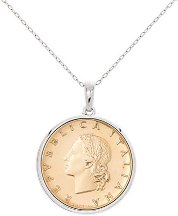 Miabella 925 Ayar Gümüş İtalyan Hakiki 20-Lira Madalyon Sikke Kolye Kolye Kadınlar için 18 İnç Zincir italya'da Yapılan