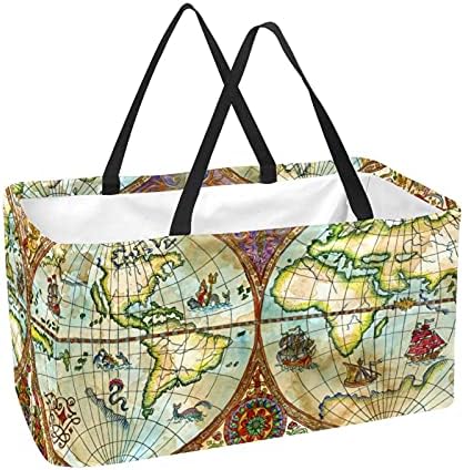 50L Alışveriş Çantaları Vintage Harita Retro Vintage Katlanabilir Alışveriş Kutusu alışveriş çantası kulplu, Yeniden