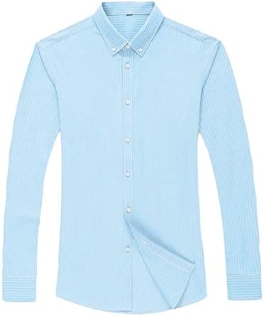 Erkek Rahat Çizgili Elbise Gömlek Turn-Aşağı Yaka Düğmesi Aşağı iş gömleği Katı Slim Fit Uzun Kollu Gömlek (Haki,
