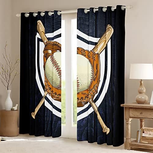 Erosebridal Çocuklar Beyzbol Pencere Perdeleri Top Spor Oyunları Perdeler ve Perdeler Erkek Yatak Odası için 52 Wx63