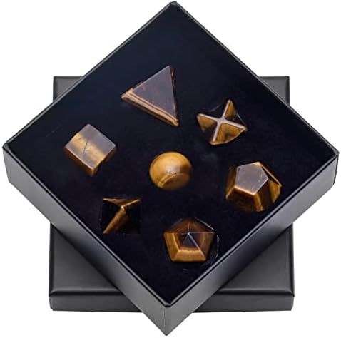 Amogeelı Kristal Platonik Katılar Kutsal Geometri Seti, şifa taşı Hediye Seti ile Merbaka Yıldız, Kaplan Gözü Taş