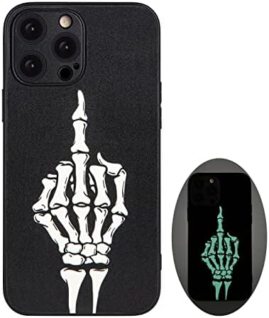 X ruhu Orta Parmak iphone için kılıf 14 Pro Max, Serin Kafatası Goth Sinirli Gotik Emo İskelet Tasarımı, Karanlıkta