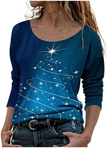 PİMOXV Noel Kazak Kadınlar için Sparkle led ışık Up Noel Ağacı TEE Gömlek 3D Baskılı Uzun Kollu Crewneck Tişörtü