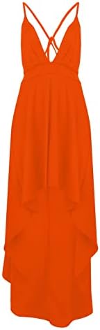 DOPOCQ Maxi Elbiseler Kadınlar için Derin V Boyun Düz Renk Kayma Backless Balo Elbise Casual İmparatorluğu Bel Düğün