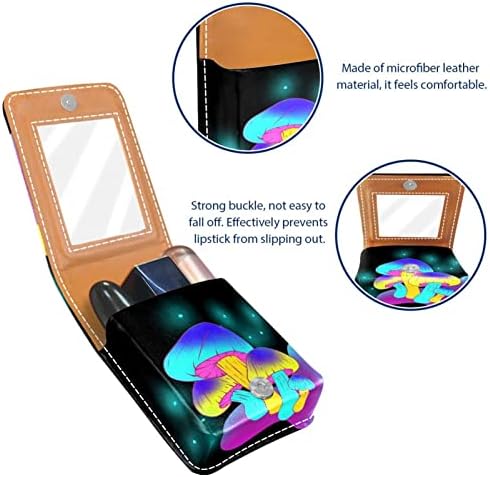 ORYUEKAN Ruj Kılıfı Ayna ile Sevimli Taşınabilir Makyaj Çantası kozmetik torbası, Psyche Sanat Mantar Sarı